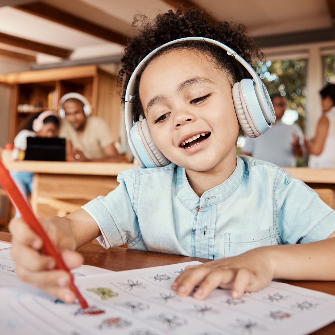 Young child with headphones