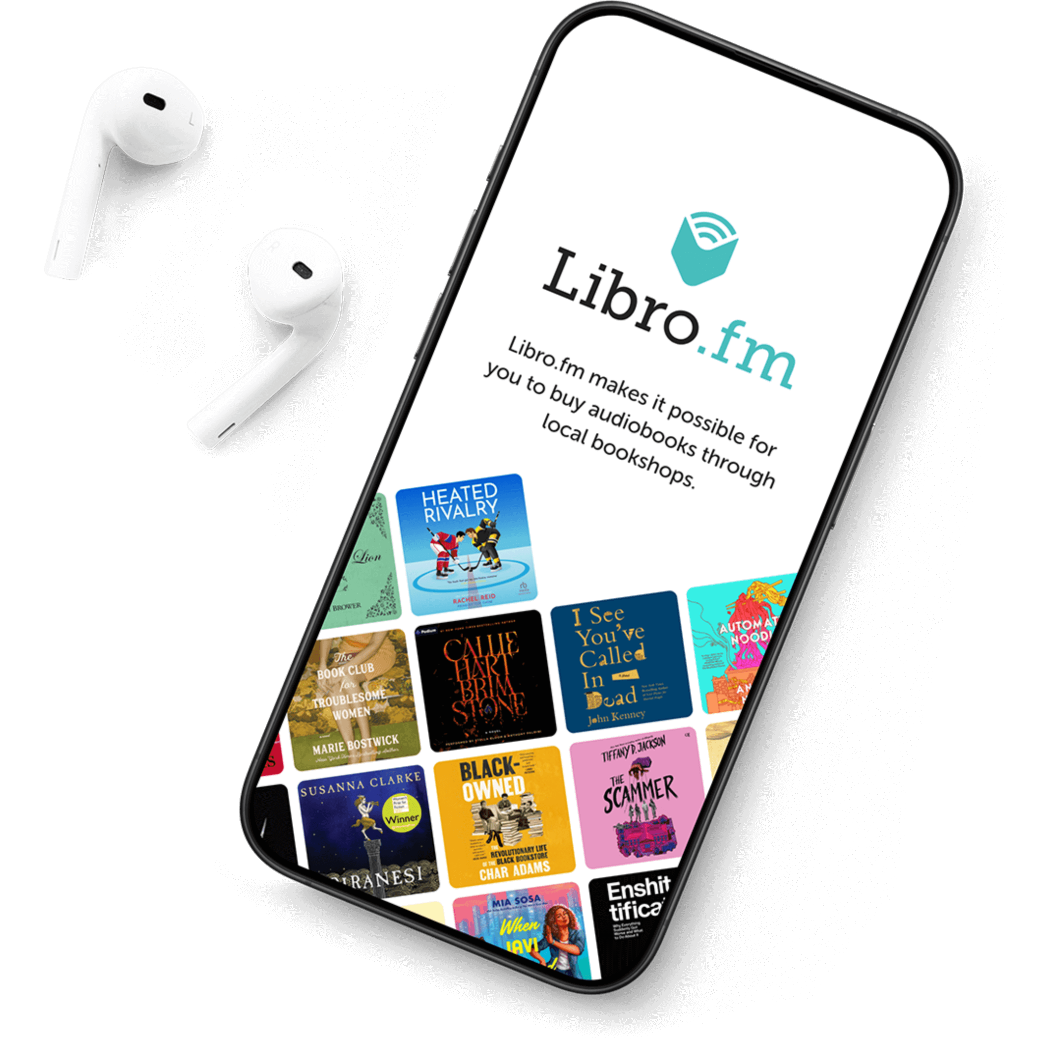 Libro.fm app with headphones
